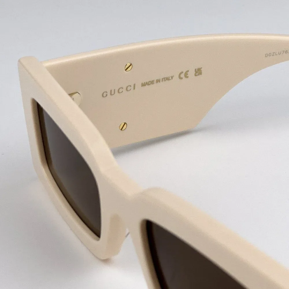 NEW Gucci GG1425S 004 Ivory Brown Rectangle Unisex Sunglasses GG 1425S